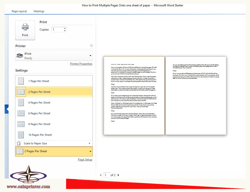 نحوه پرینت دو صفحه در یک صفحه